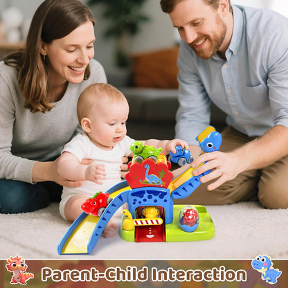 Marstone Toddler Toys 1 2 Year Old Boy Gifts: Dinosaur Slide with 4 Animal Cars Educational Baby Toys 12-18 Months, First 1st Birthday Gifts for Kids, Girls, Push Car Race Track for Toddlers 1-3