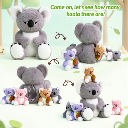 OUOZZZ Koala Stuffed Animal with Babies Inside - 12" Plush Toy with 4 Baby Koalas - Gift Present Toys for Girls & Boys