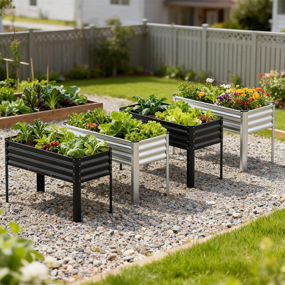 COMHOMA 2 Pack Raised Garden Bed with Legs 4x2x2.5ft,Large Elevated Galvanized Metal Planter Box with Drainage Holes,Outdoor Growing Kit with Gloves Tools for Backyard Patio Lawn,Black
