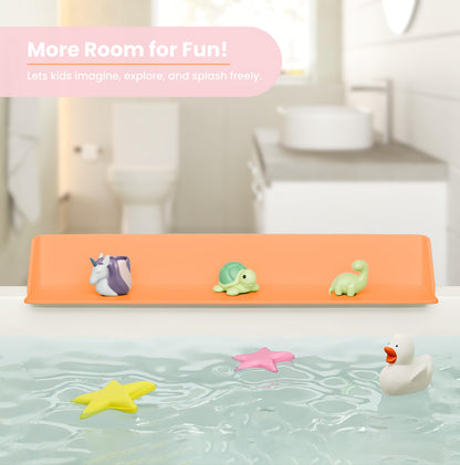 Little Splasher Original PlayPad, Bathtub Splash Guard Play Shelf - Toy Tray Caddy Holder Storage - Suction Cups Attach to Bath Tub - No Mess Water Spill in Bathroom for Toddlers Kids Baby (Orange)