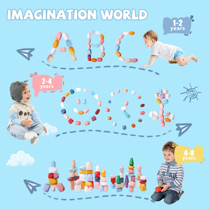 YHHYTOY 48 PCS Wooden Stacking Rocks Stones Building Blocks, Montessori Toys for 3+ Year Old Preschool Learning Activities Balancing Stacking Game, Birthday Gifts for 3 4 5 6 Year Old Girls Boys Kids