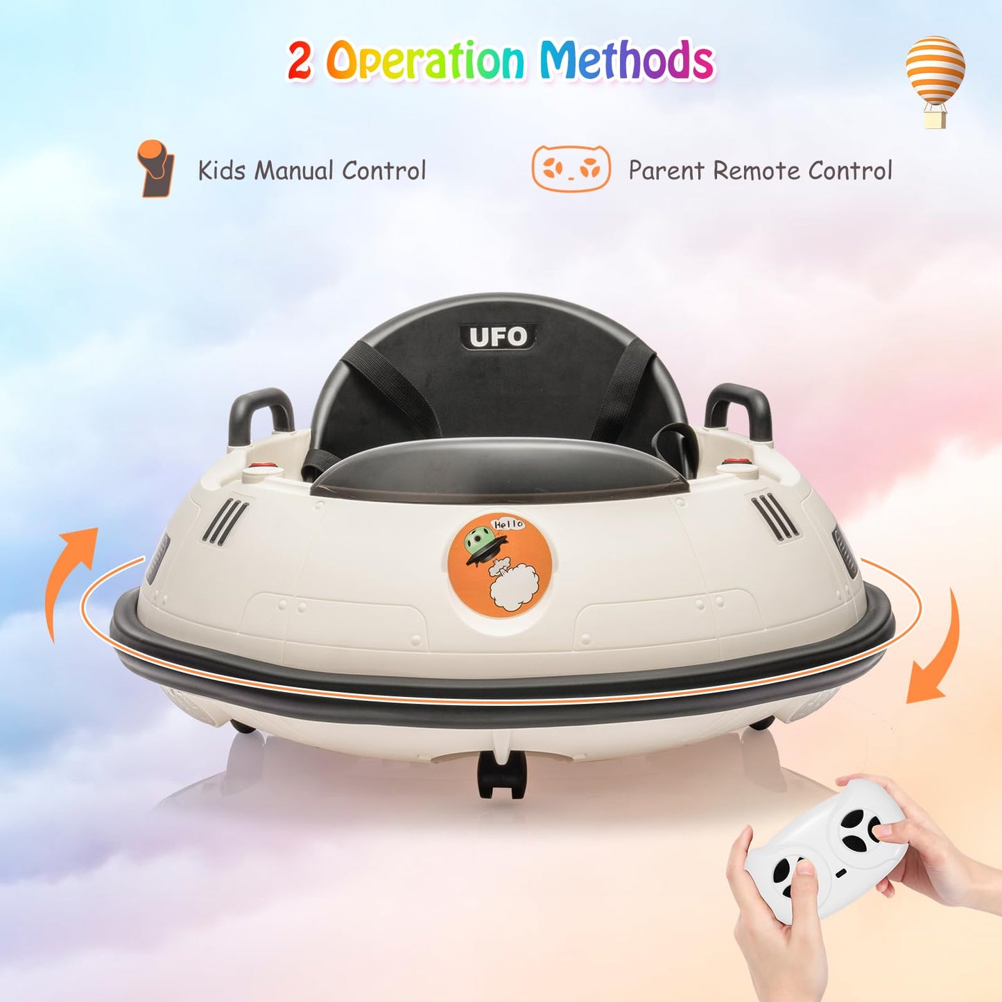 Ride On Bumper Car, 12V Electric Toddlers Car with Remote Control, Safety Belt, Music, Flashing Lights, 360 Degree Spin, Bumper Car for Toddlers,Kids,White