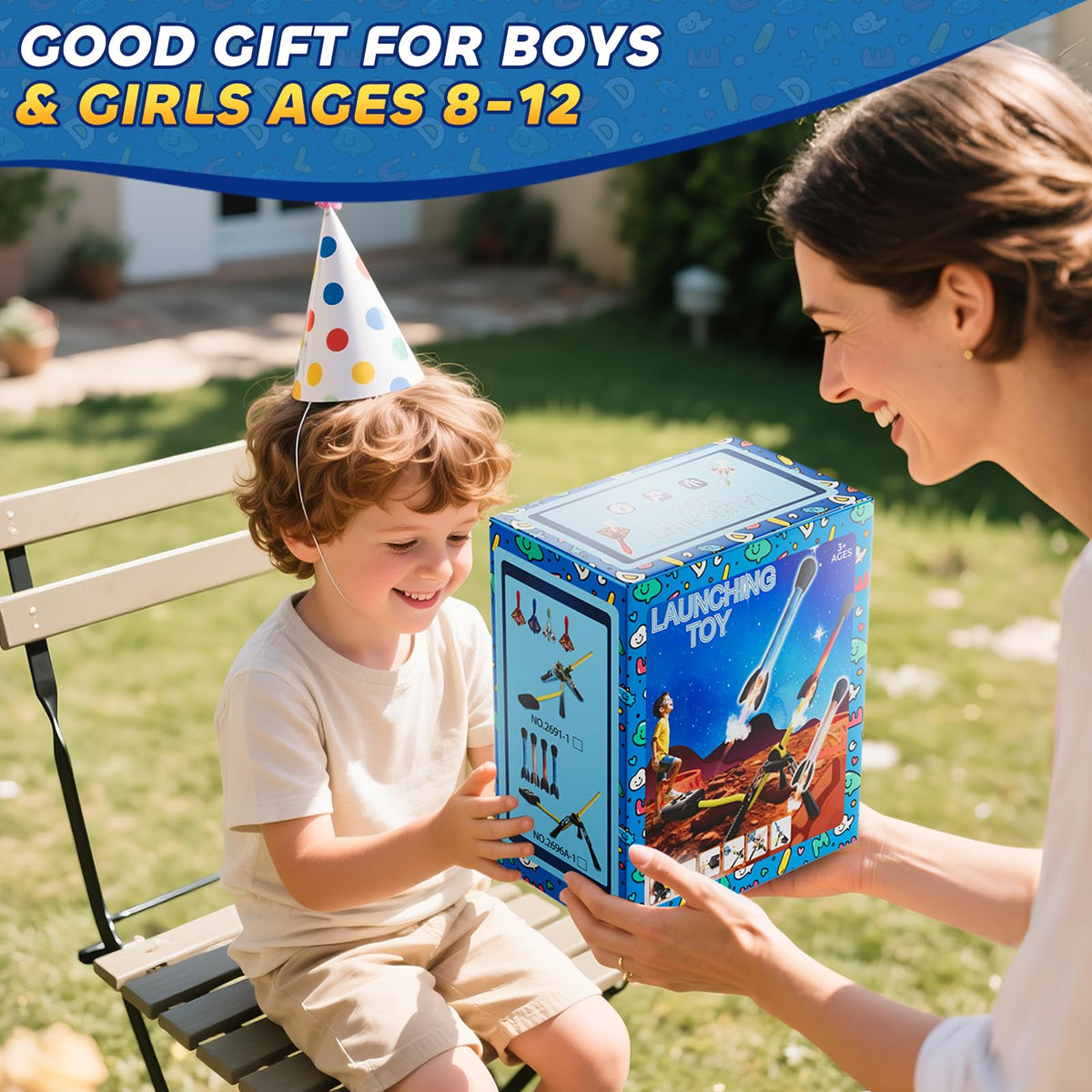 JUKUDAHU Rockets for Kids Age 4-8 with 4 LED Rockets and Launcher - Outdoor Toys for 4 5 6 7 8-12 Year Old Boy Birthday Gift, Air Powered Flying Toy Shooting Up to 100 Feet, Toys for Kids Ages 8-12