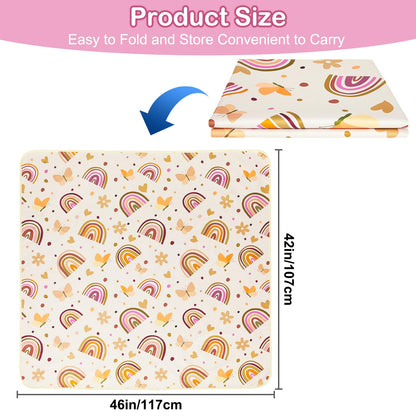Basumee Splat Mat High Chair Mat Waterproof Baby Play Splat Mat for Under High Chair Food Catcher Highchair Mat for Floor Non Slip Bottom, Brown Rainbow, 46x42 Inches