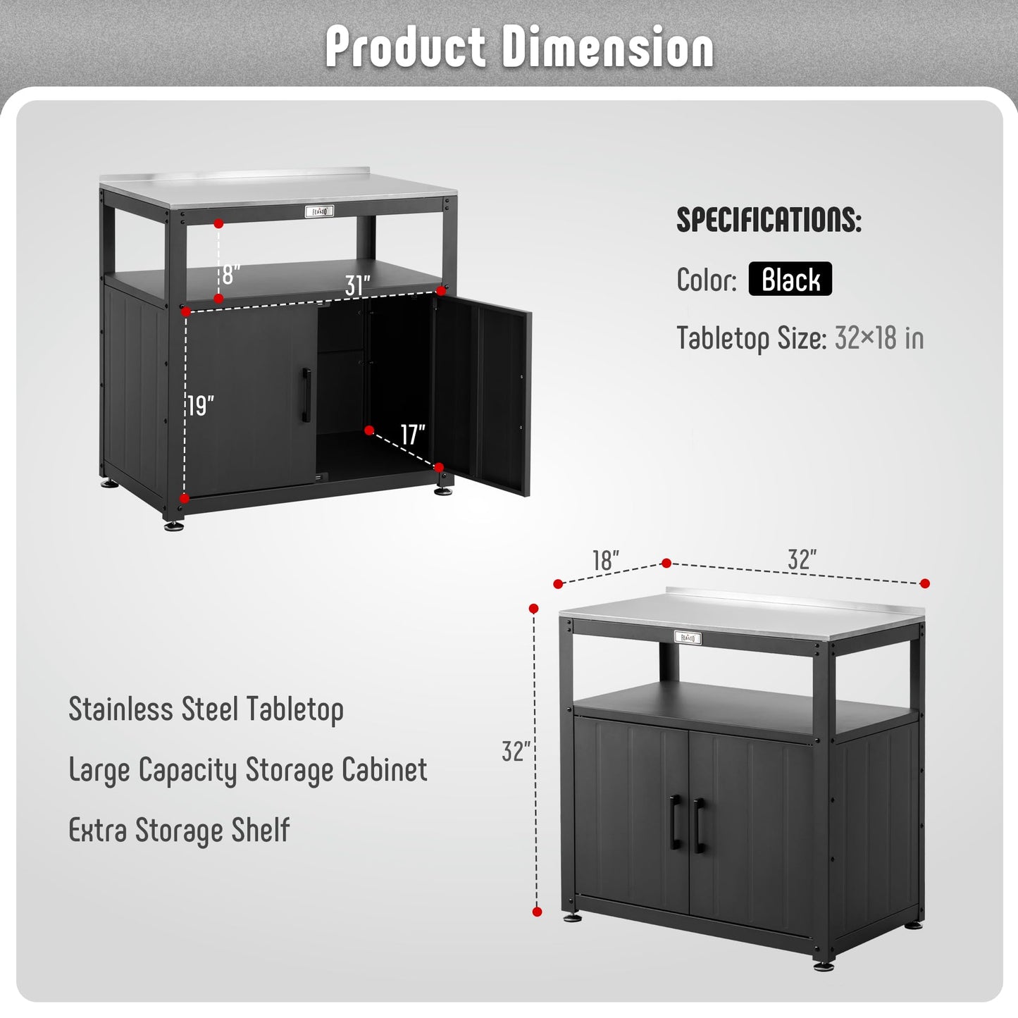 Feasto Garden Potting Bench with Storage, Outdoor Potting Table & Garden Work Bench for Plants, Horticulture, Outdoor Potting Station with Stainless Steel Tabletop, Outdoor Work Table