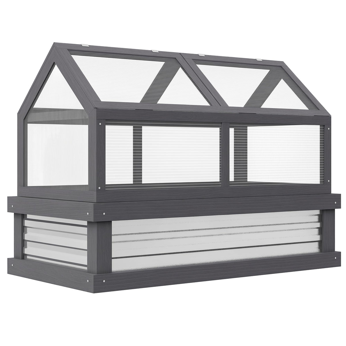 Outsunny Raised Garden Bed with Polycarbonate Greenhouse, Wooden Garden Cold Frame Greenhouse, Flower Planter Protection, 48" x 24" x 32", Gray