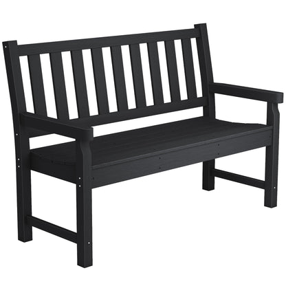 Outsunny Outdoor Bench, 49" All-Weather HDPE Garden Bench, 2-Person Patio Loveseat with 528 lbs Capacity, Curved Seat for Backyard, Park, Porch, Lawn, Park, Black