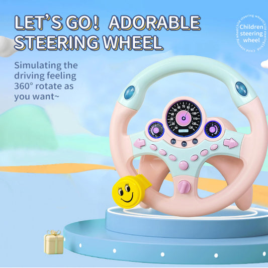 YIYZAOF Kids Steering Wheel Toy for Car Backseat with Light and Music,Suction Cups Base-Interactive Simulated Driving Steering Wheel Toy for Toddlers Boys Girls,Pink