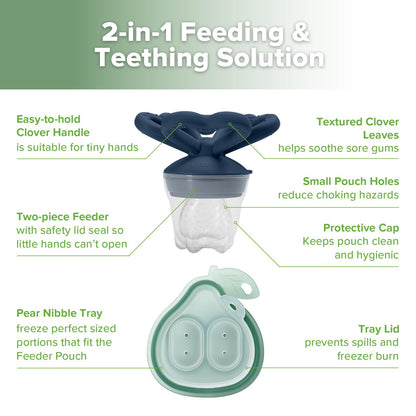 Haakaa Clover Baby Fruit Feeder & Haakaa Silicone Clover Teether(Steel Blue & Copper)