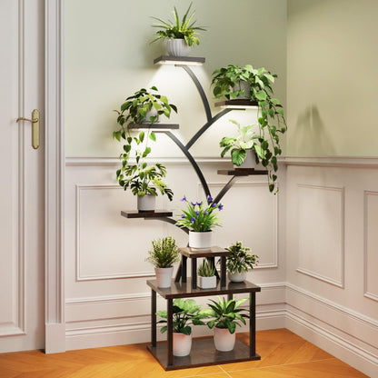 lilarofu Plant Stand Indoor with Grow Lights - 8 Tiered Tall Indoor Plant Display Shelf, 61" Corner Indoor Plants Rack, Metal Plant Flower Holder for Living Room, Patio, Balcony (Black)