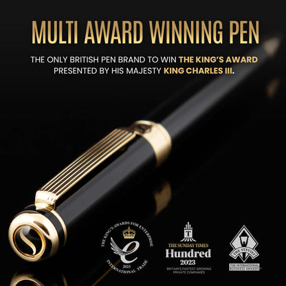 Scriveiner Black Lacquer Ballpoint Pen -Stunning Luxury Pen, Real Gold Plating, Schmidt Black Refill, Best Gift Set for Men & Women, Professional Executive Office, Nice Fancy Designer Pens