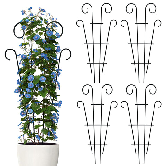 Thealyn 4 Pack 32 Inch Plant Trellis for Potted Plants, Metal Garden Trellis for Climbing Plants, Indoor Outdoor Decorative Vine Support for Pots, Wave Shape, Black