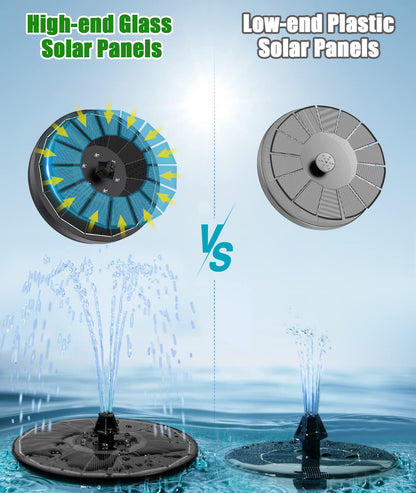 SZMP Solar Water Fountain Upgraded 100% Glass Panel, 3.5W Solar Powered Fountains Built-in 2000 Battery with 7 Nozzle & 4 Fixer, Solar Fountain Pump for Bird Baths, Pond, Outdoor
