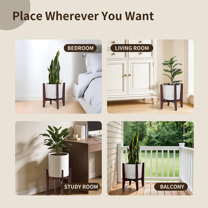 PHOARTS Wooden Adjustable Plant Stand, Mid Century Modern Metal Plant Holder for Indoor & Outdoor, Fits 8 to 15 Inch Planters Pots,Heavy Duty Flower Pot Stand for Living Room, Corner, Patio (Black,Not with pot)