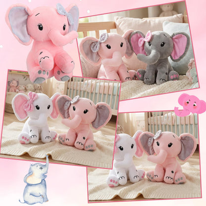 HyDren 12 6 Pieces Elephant Stuffed Animals 8 Inch Big Ear Stuffed Elephant Animal Plush Toy Gift for Baby Shower Boys Girl, Woodland Nursery Bed Decor Birthday Party Supplies (Pink)
