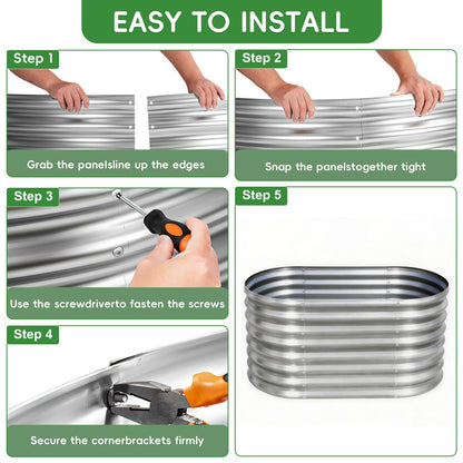 AHEONLAR 3Pack 3x2x2ft Galvanized Raised Garden Beds Outdoor, Oval Raised Beds for Gardening Metal Planter Boxes for Planting Vegetables, Fruit, Herb, Silver