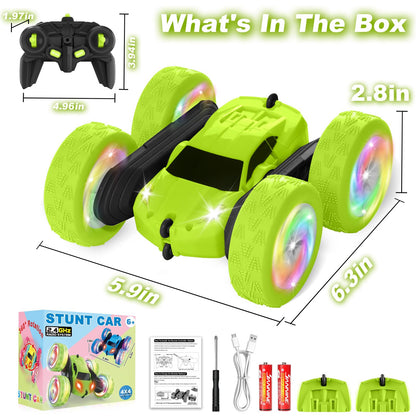 FDCTR Remote Control Car, Stunt RC Cars, 2.4GHz Double Sided 360° Flips RC Crawler, Outdoor Toys for Kids Ages 4-8, Upgraded USB-C Modular Battery, 5 6 7 8 9 10 +Year Old Boys Birthday Gifts Green