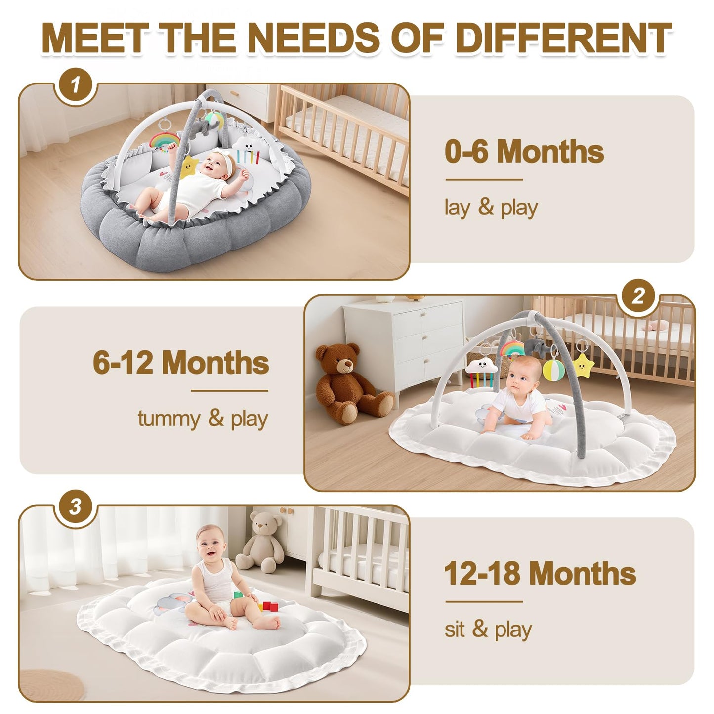 OCATO Baby Play Mat Gym: Baby Play Gym Mat Thick Large Baby Activity Center from Baby to Toddler Skills Development Baby Essentials Baby Shower Gifts Boy Girl for Babies 0-6-12 Months
