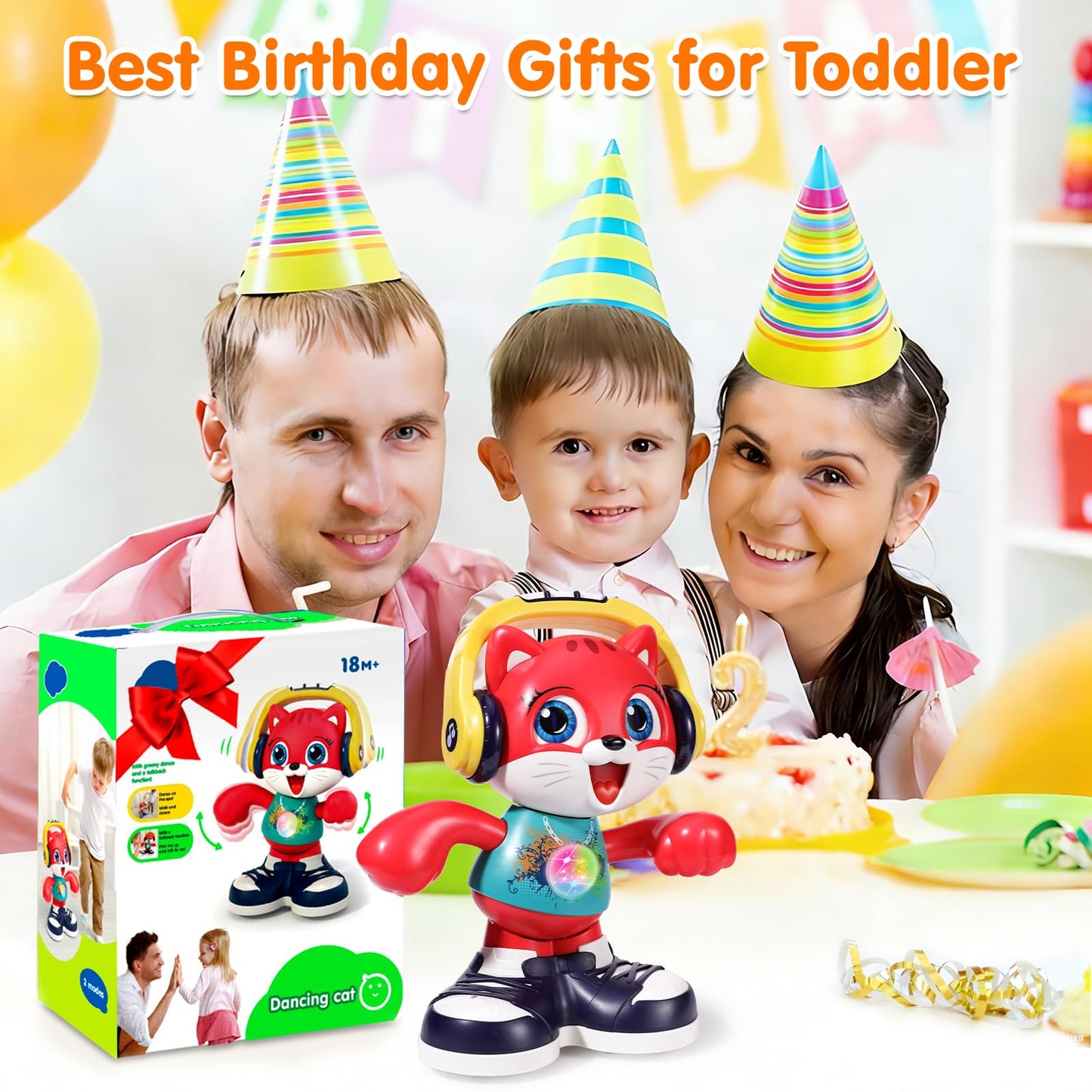 Baby Toys, Dancing Cat for Baby Boys & Girls with Music & Recording, Kids Interactive Early Learning Educational Toddler Toys for 2 3 Year Old Boys Girls with Sound Lights Effect Birthday Xmas Gift