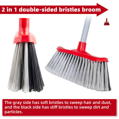 SDSM Indoor Outdoor Broom, Unique Double-Sided Bristles Long Handle Heavy Duty Broom Perfect for Home and Courtyard Garage Lobby Mall Market Floor Home Kitchen Room Office Pet Hair Rubbish 51 Inch