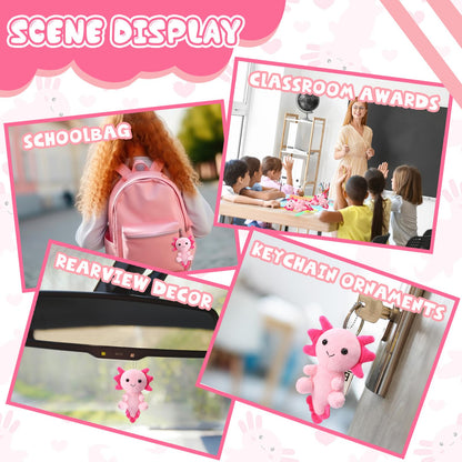 Blueweenly 24 Pcs Axolotl Keychains Plush Toys, 4 Inch Kawaii Cute Axolotls Stuffed Animal for Boys Girls, Kids Doll Ornament for Kindergarten Classroom Prizes Birthday Gifts Party Favors(Pink)