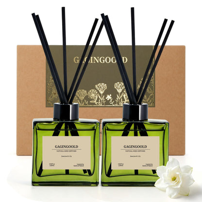 GAGINGOOLD Reed Diffuser Set, 4 fl oz Jasmine Lily 2 Pack Scent Diffuser with 20 Sticks, 180 Days Long Lasting Elegant Home Fragrance for Bathroom Bedroom Office Decor Air Fresh