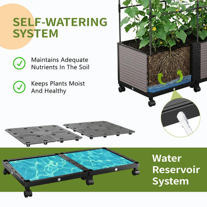 UrGROWA Raised Garden Bed Planter Box with Trellis, 73''H Tomato Planters for Climbing Plants Vegetable Vine Flowers Outdoor Patio Tomato Cage, Self Watering Planter with Wheels
