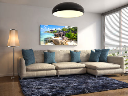 YYYYHPP YP0775 Beach Wall Art Picture Wall Art Stone Coconut Trees on Sands Beach Seascape Scenery Painting Nature Picture for Bedroom Home Office Wall Decor