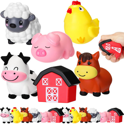 Wettarn 12 Farm Animal Foam Stress Toy Party Favors Fidget Toy Bulk Cute Farm Animal Stress Relief Gift Supplies for Adults Kids Classroom Reward Bathtub Beach Pool