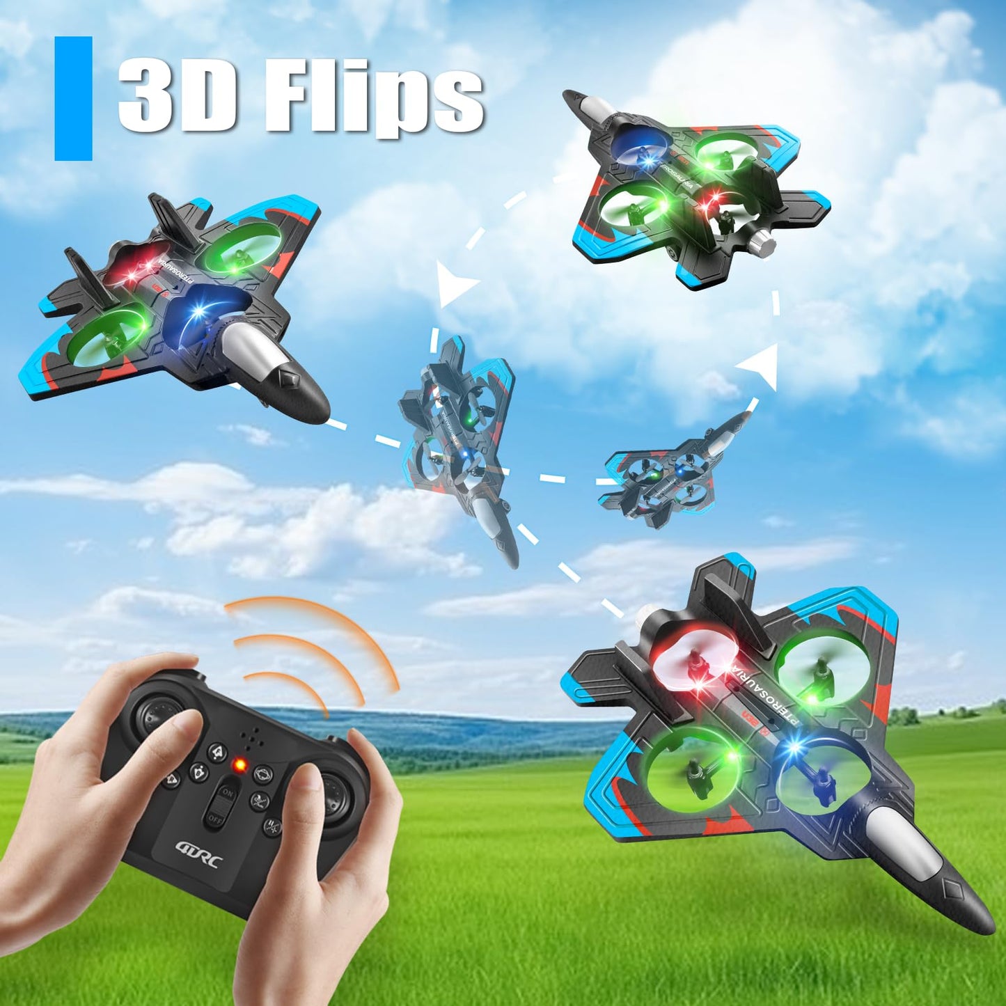 4DRC V32 Foam Remote Control Airplanes RC Planes for Kids Adults, RC Airplane Fighter Jet with Light, 360° Flip Fighter Jet Toys, Stunt Roll, Airplane Toy Gifts for Kids Boys