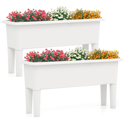 Giantex Raised Garden Beds Outdoor Set of 2, Self-Watering Planter Box with Detachable Legs & Drainage Hole, Outdoor Raised Container for Vegetable Fruit Herbs, 31.5”Lx12”Wx16”H, Easy Assembly (White)