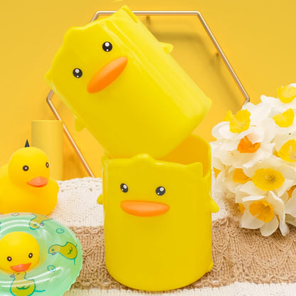 inheming 2 Pcs Pencil Holder for Kids, Cute Cartoon Little Yellow Duck Pen Holder, Multifunctional Phone Holder Makeup Brush Holder Stationery Storage Cup