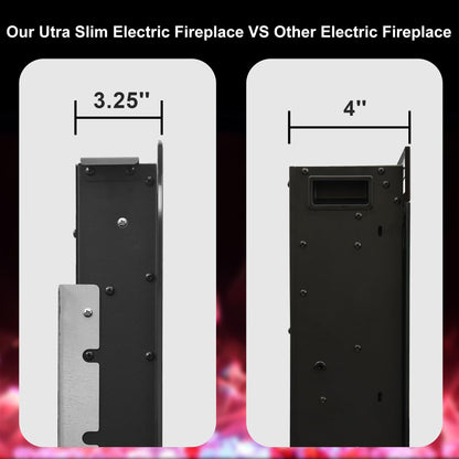 42 in Ultra Thin Electric Fireplace Insert with Remote Control 13 Flame&Flue Bed Colors, Overheat Protection and Thermostat, Low Noise Recessed&Wall Mounted Slim Fireplace Heater Chiminea with Dimmer