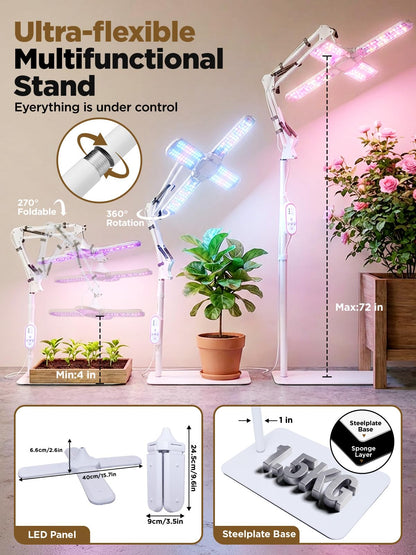240 LEDs Grow Lights for Indoor Plants with Timer 6/12/16H, Full Spectrum Plant Lights for Indoor Growing 10 Dimmable Level, 24-72" Height Adjustable Tabletop Grow Light Floor Lamp with Remote Control