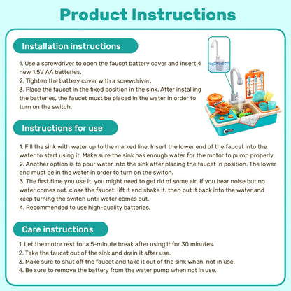 CUTE STONE Play Kitchen Sink Toys with Upgraded Real Faucet, Play Cooking Stove, Cookware Pot and Pan,Play Food, Color Changing Dishes Accessories for Boys Girls Toddlers