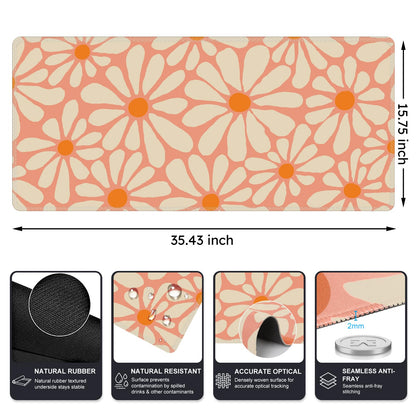 iCasso Desk Mat, Desk Matt for Desktop, Cute Desk Pad Mat, XXL Large Mouse Pad for Desk, Anti-Slip Big Mousepad with Stitched Edges, Keyboard Pad Mouse Mat for Computer, Work, Gaming (Orange Floral)