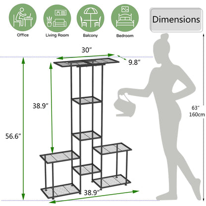 YUJCHMTZN Plant Stand Indoor Outdoor, Metal 6 Tier Tall Hanging Plant Shelf for Multiple Flower Planter Large Heavy Duty Ladder Plant Holder for Garden, Black (y-201)