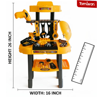 Toddler Workbench & Tool Set with Battery-Operated Drill - Includes 2 Big Take-Apart Trucks & Realistic Tools, Construction Tool-Bench Toy for Kids 3-5, Toolbox Gift for Boys 3 4 5 Years Old