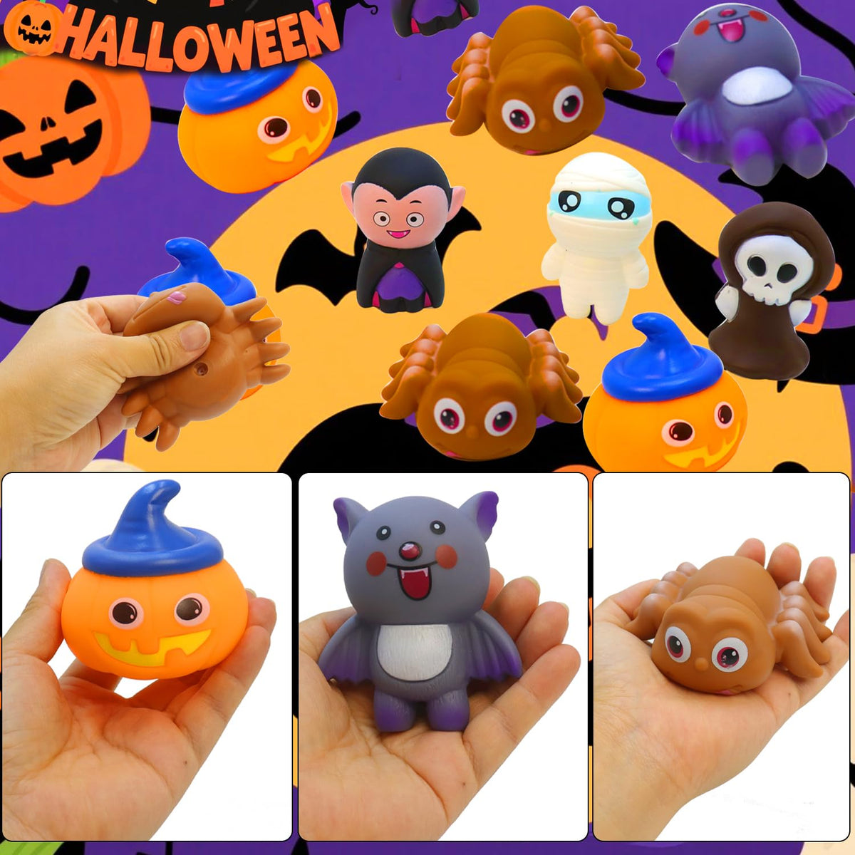 Halloween Toys for Kids, Rubber Bath Toy Cute Floating Squeaky 3in Rubber Ghost for Shower, Classroom Carnival Prizes, Cake Decoration Party Favors for Toddlers(6 Pcs)