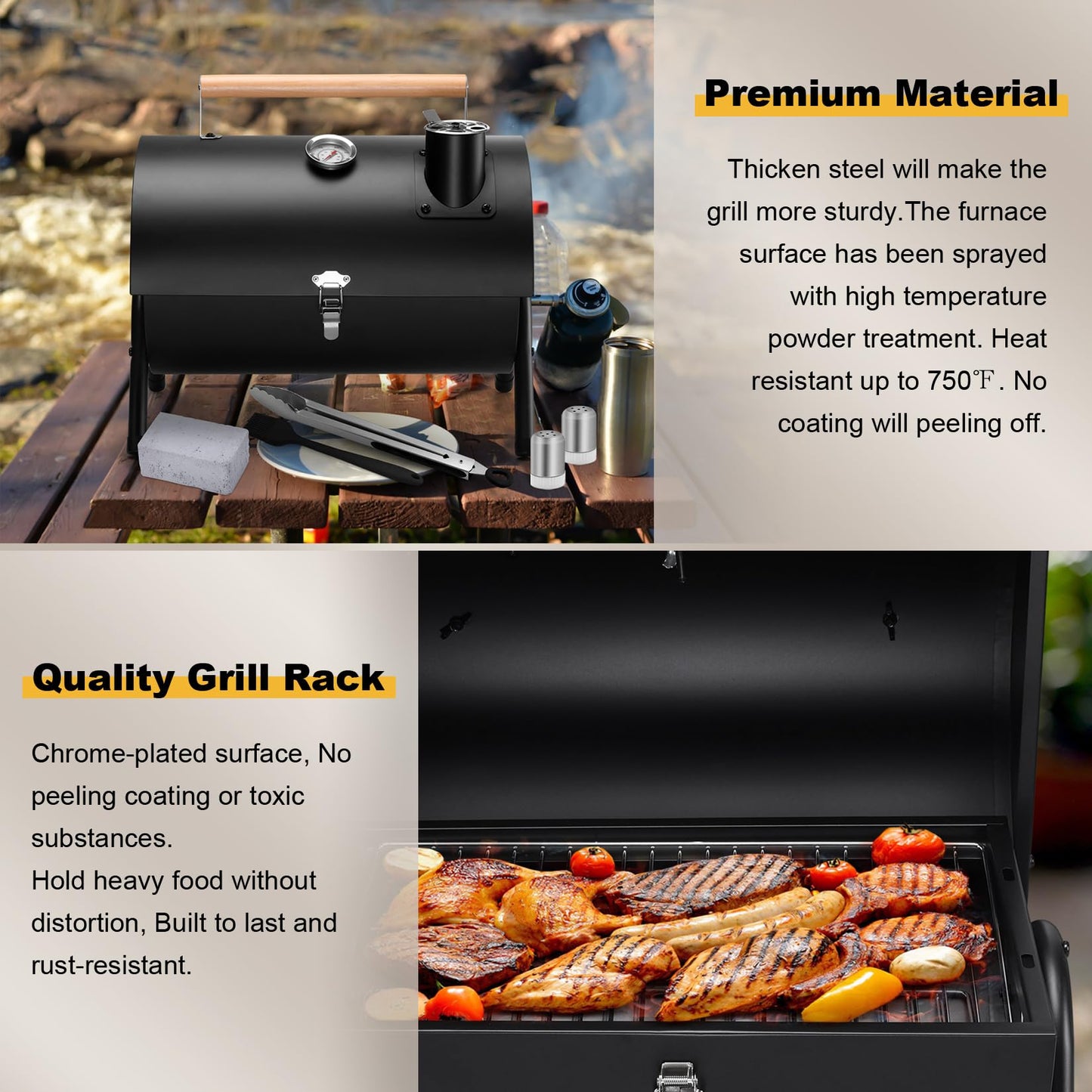 Joyfair Portable Charcoal Grill Set, Small Tabletop Barbecue Grill with Accessories Tools for Outdoor Camping BBQ Grilling Backyard Party Cooking, Heavy Duty & Innovative Design, Thermometer & Chimney