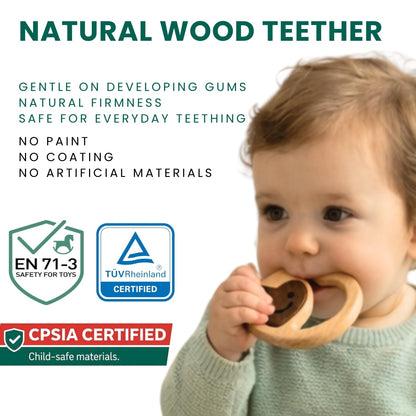 Wooden Baby Rattle & Teething Ring Heart | Natural Montessori Teething Toy Babies 0-3 3-6 6-12 Months | Non-Toxic Organic Hardwood Teether | Safe Sensory Toy Boys Girls | Baby Gift