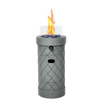 1 lb Column Propane Fire Pit, 10,000 BTU Gas Fire Pit, Outdoor Firepit for Patio w/Wind Glass Shield, Glass Rocks