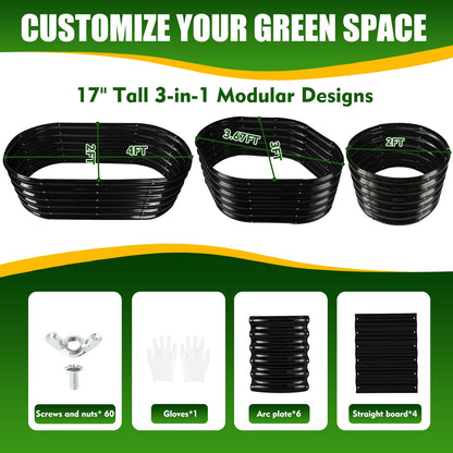 TBMLC 17" Tall Elevated Oval Metal Raised Garden Bed - 4ft x 2ft in Size and 0.8MM Thick Durable Planter Bed/Box for Vegetables Flowers Succulent at Patio/Garden Outdoor (Black, 4X2X1.4 FT)