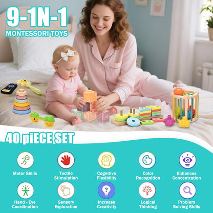 Majabike Baby Toys 6 to 12 Months 9 in 1 Montessori Teething Toys Sorting Sensory Educational Learning Gift for Toddlers Aged 1-3