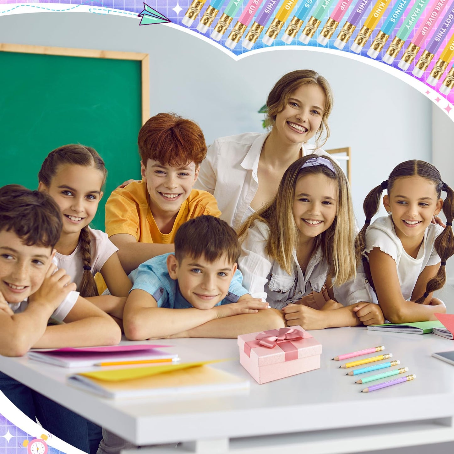 Jetec 100 Pcs Mini Pencils Bulk Inspirational Golf Wooden Half Pencils with Eraser and Motivational Sayings Back to School Gifts for Kids Student Teacher First Day of School(Candy Color)