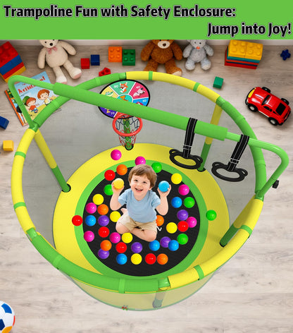 LANGXUN 60" Trampoline for Kids, 5ft Toddler Mini 6-in-1 Trampoline Indoor Outdoor with Swing, Basketball Hoop, Dart Board, Rings, Christmas Toys Birthday Gifts for Girls Boys