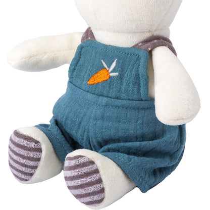 CUDDLE CORNER Bunny Stuffed Animal Organic Cotton Baby Plush Toys, 9" Organic Cotton Plush Bunny Toy with Overalls, Cute Soft Stuffed Rabbit Doll for Babies and Toddlers