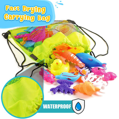 Goody King Magnetic Fishing Game Pool Party Pole Rod Net - Bathtub Outdoor Indoor Carnival Party Water Table Fish 4 Players Gift Age 3-5 6 4-8 (Large)