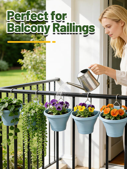 MADHOLLY 6Pcs Vertical Hanging Planters for Outdoor Plants - Wall Plant Holder for Indoor Decorations Garden Fence, Plastic Flower Pots with Drainage Grid and Hooks (Blue)