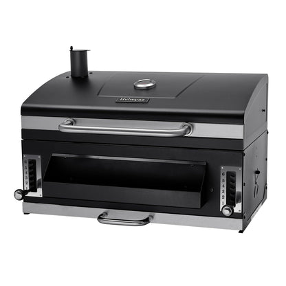 Built-in Charcoal Grill, Large BBQ Grills with Liftable Tray, Insulated Hood & Temp Gauge, Black Stainless Steel Barrel Grill for Outdoor Kitchen, Family BBQ Parties & Patio Use